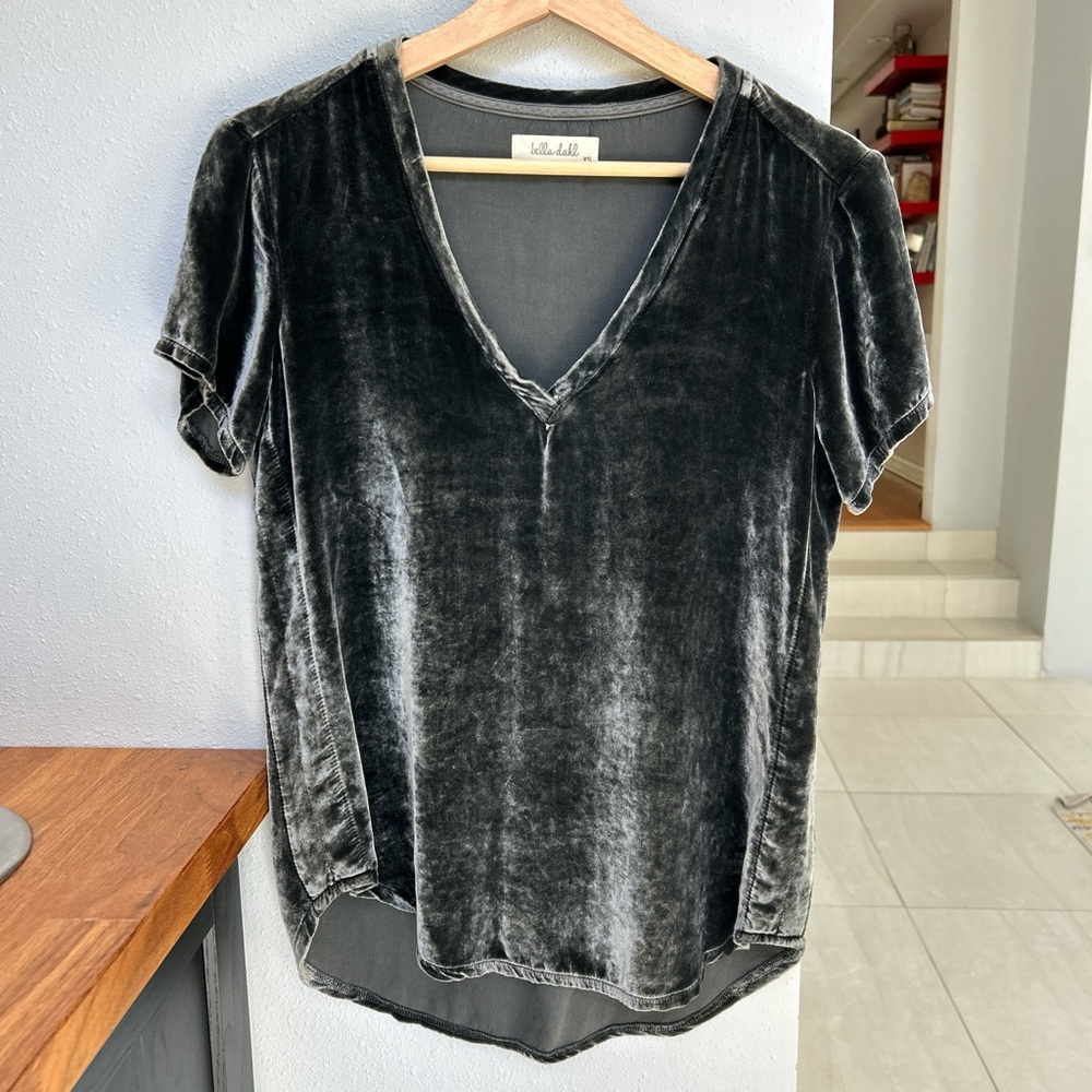 Bella Dahl Velvet V-Neck Gray Top